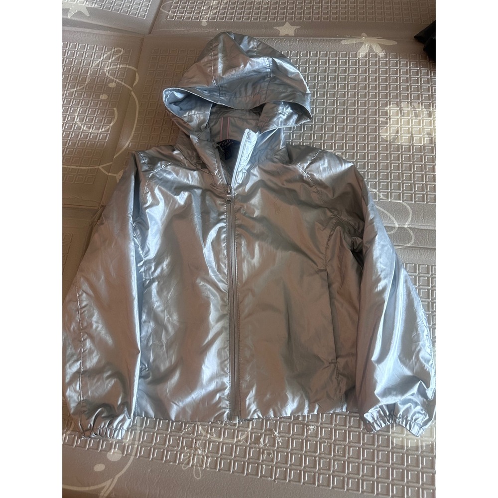 Polo Ralph Lauren Kids Metallic Silver Hooded Windbreaker Jacket Size 6